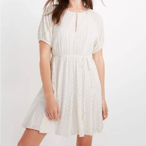 Madewell Size 4 Eyelet Tassel-Tie Mini Dress White/Ivory Cotton Blend Floral